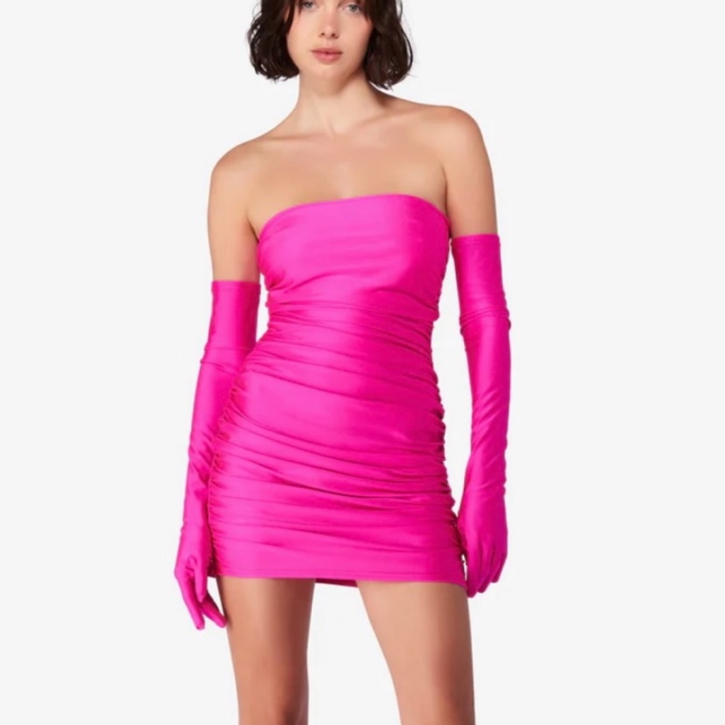 Miscreants Ruched Cupid Mini Dress & Gloves